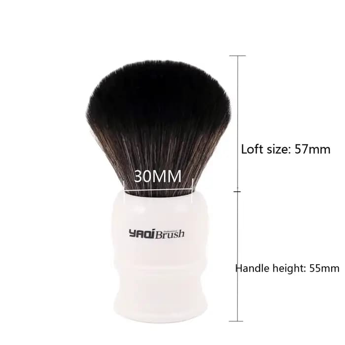 Yaqi – brosse à poils synthétiques, 30mm, avec poignée blanche et nœud noir, pour rasage