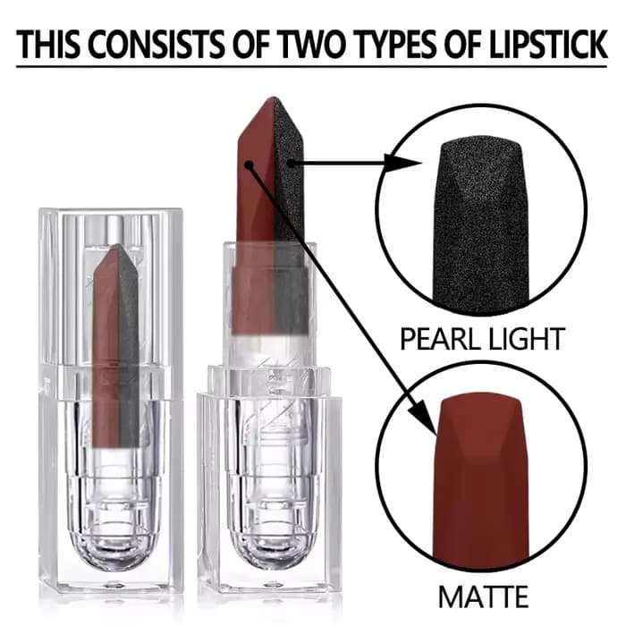 Rouge à lèvres doux et mat deux tons 2 en 1, brillant à lèvres lisse et mat, couleur vive, cosmétiqu