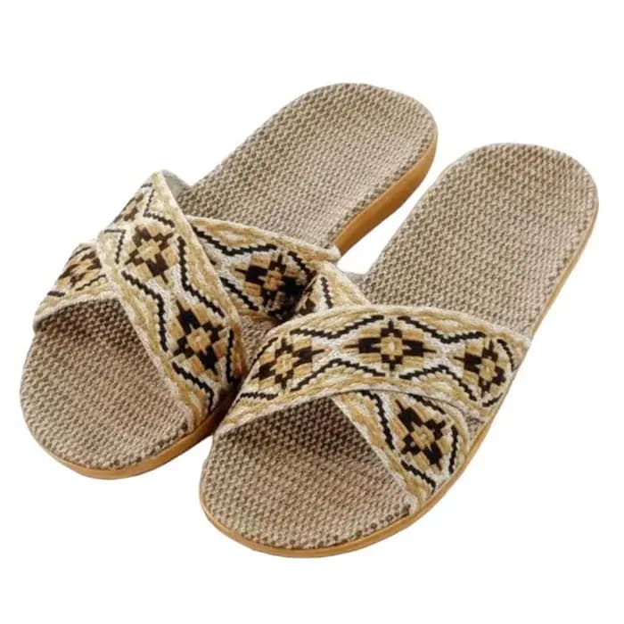 Pantoufles d'intérieur en lin pour femmes, chaussures de maison, style bohème, à lanières croisées g