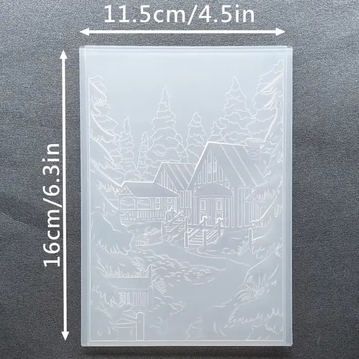 Carte de vœux artisanale en bois de forêt, motif paysage nordique en relief, avec bordure en bois ma