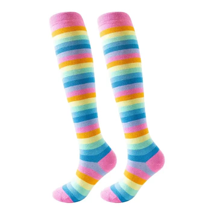 Chaussettes longues rouges à rayures colorées pour femmes, européennes et américaines, hautes, genou