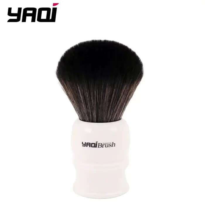 Yaqi – brosse à poils synthétiques, 30mm, avec poignée blanche et nœud noir, pour rasage