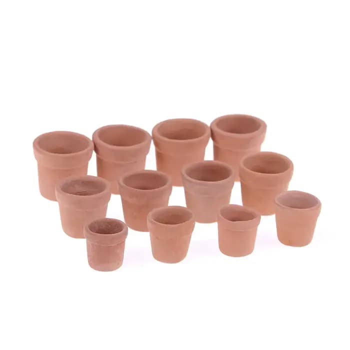 Lot de 12 pots de fleurs miniatures faits à la main en argile rouge, échelle 1:12, pour décoration d
