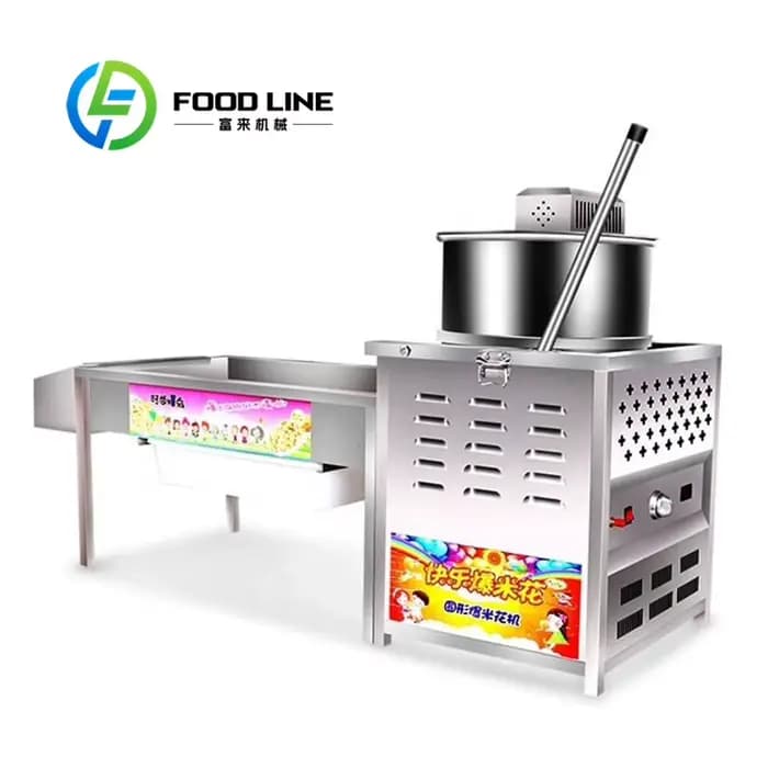 Machine à pop-corn au caramel avec pot de fusion intégré : chauffe le sucre et mélange le maïs en un
