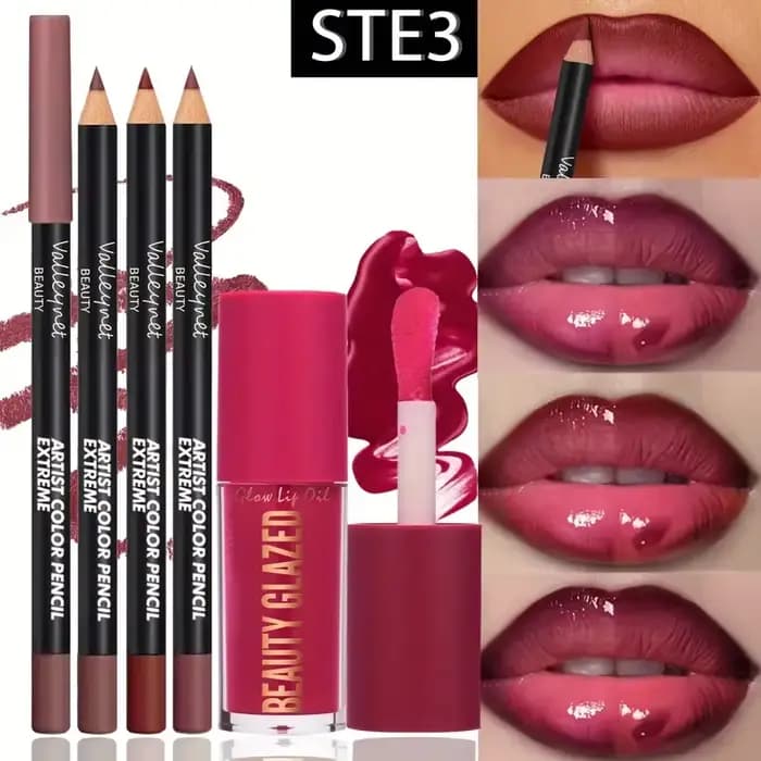 Ensemble de 4 kits pour les lèvres - 3 crayons à lèvres + 1 gloss à lèvres, effet mat imperméable et