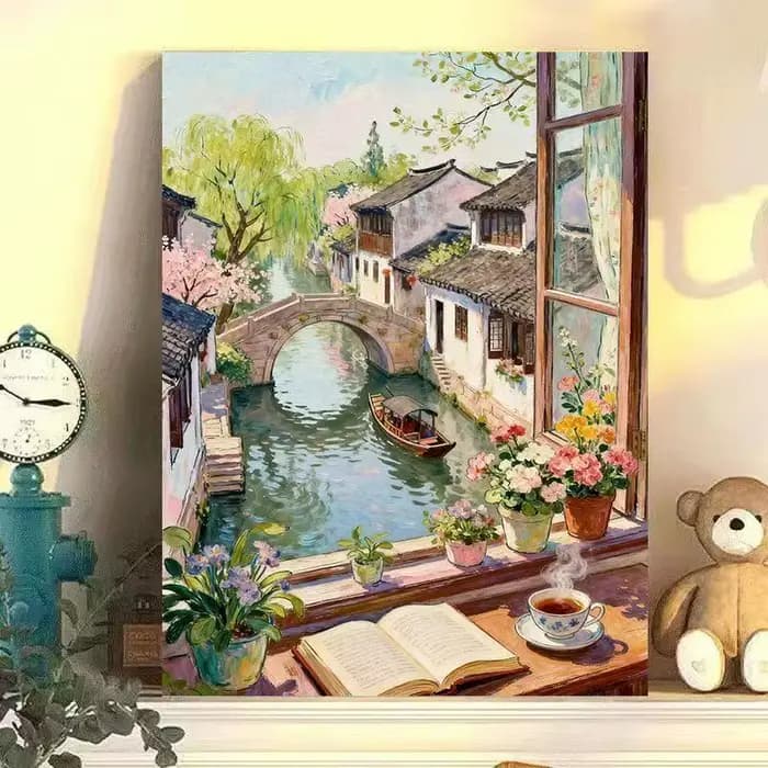   Peinture à l'huile par numéros DIY, paysage antique, peinture à l'huile par numéros, peinture ac