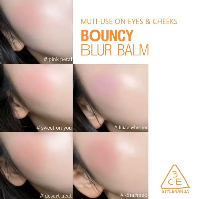3CE Bouncy Blur Balm, multi-usages, texture crémeuse, effet flou, couleur longue durée, effet soft f