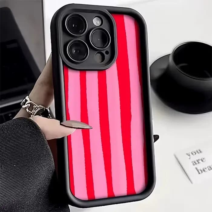 Coque de téléphone antichoc en silicone à motif rayé rose pour iPhone 17 Pro Max 16 15 Pro 14 13 12 