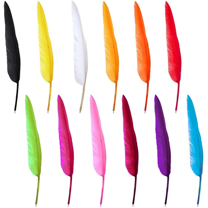 Stylo à bille en plume d'oie, plume d'oie élégante, stylo à bille, plume rétro violette, 12 pièces