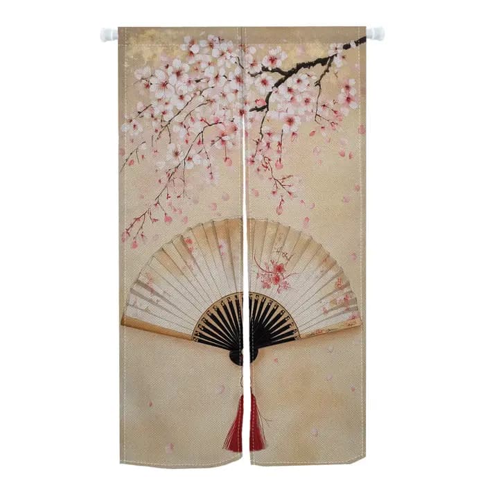 Rideaux de porte Noren japonais en lin, motifs fleurs de cerisier et parapluies rouges, pour décorat