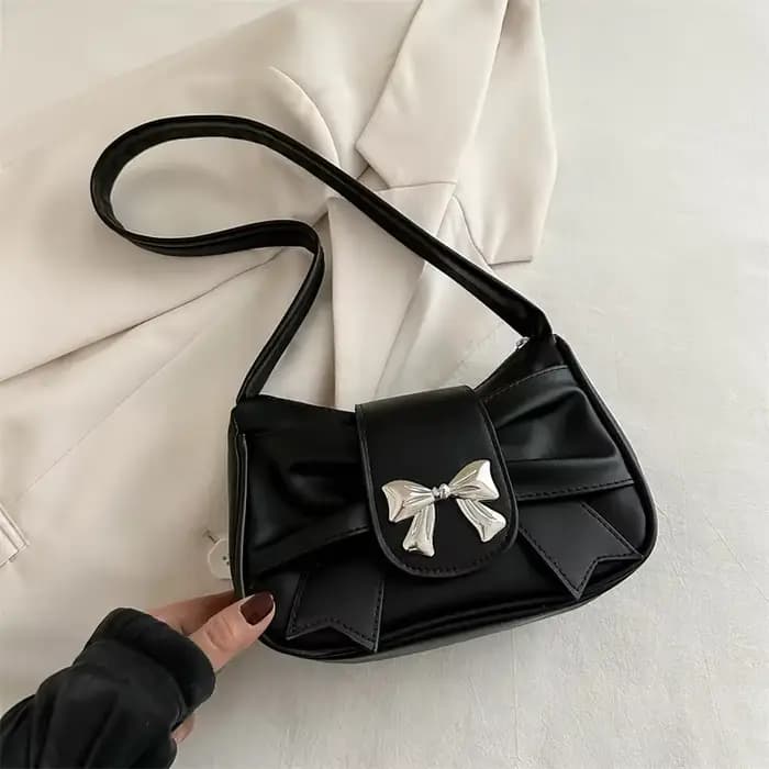Sac à main en cuir PU pour femmes, sac à bandoulière tendance avec nœud, sac sous les bras décontrac