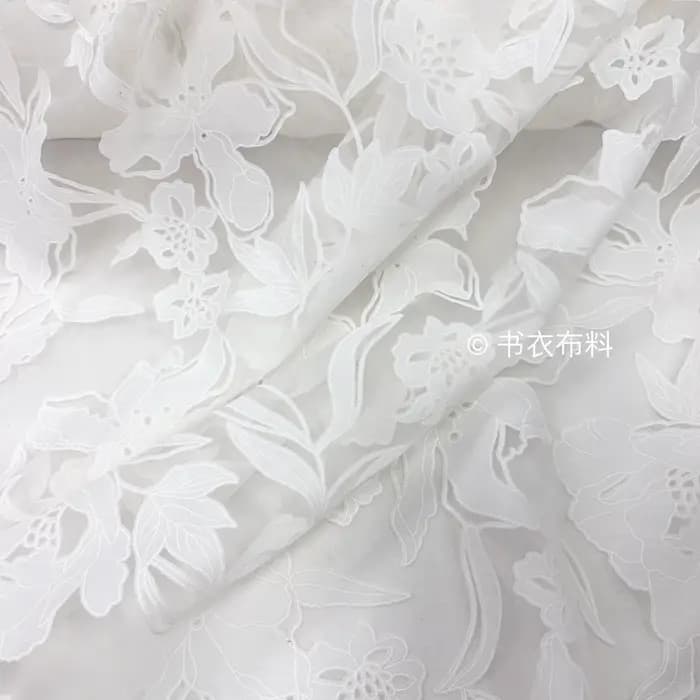 Tissu en polyester et lin blanc à motif floral de pivoine, semi-transparent, doux et léger, pour che