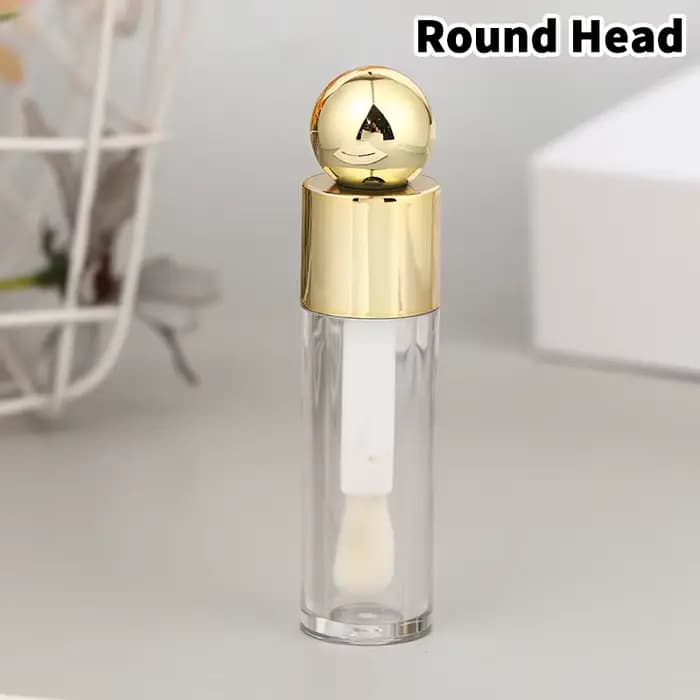 Tube de brillant à lèvres galvanisé de 5ml, tige épaisse transparente rose/or/argent, grande tête de