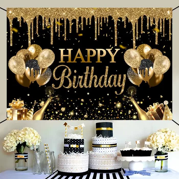 Tissu de fond en Polyester pour fête d'anniversaire à paillettes dorées, bannière d'arrière-plan par
