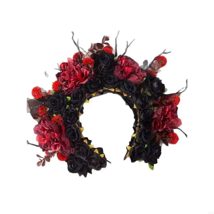 Bandeau Floral Baroque avec Roses en tissu pour femmes, accessoires cheveux mariage gothiques, foncé