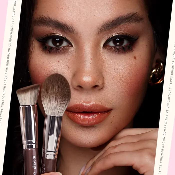 Jessup Ensemble de pinceaux de maquillage 15 pièces Pinceaux de maquillage marron Fond de teint végé