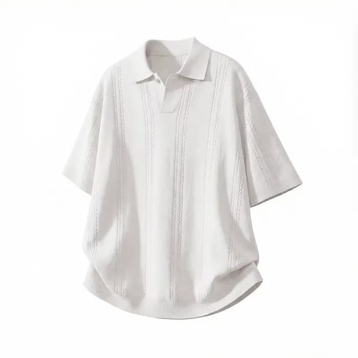 T-shirt à manches courtes en tricot texturé torsadé pour homme, couleur unie, style polo rétro décon