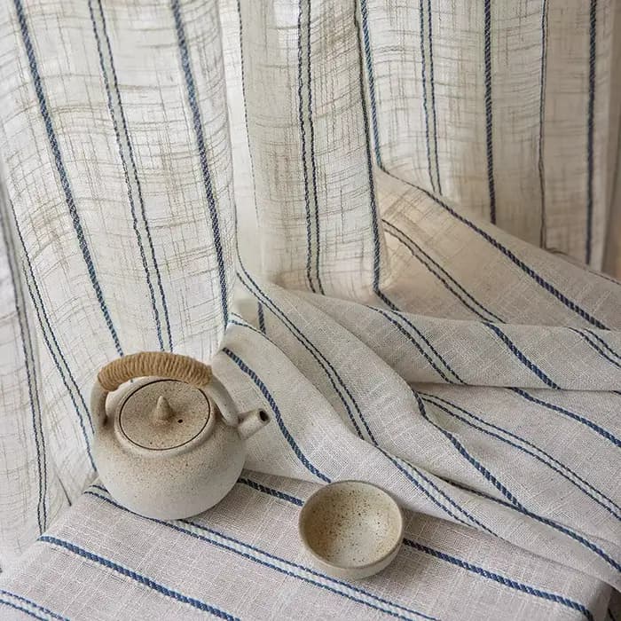 Rideaux en lin rayés bleus pour salon, voilages semi-occultants pour fenêtres, draperies modernes ép