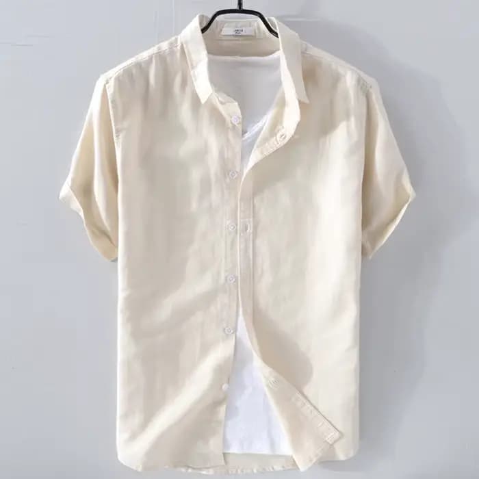 Chemise à manches courtes en lin pur pour homme, chemise blanche en lin et coton, décontractée, d'ét
