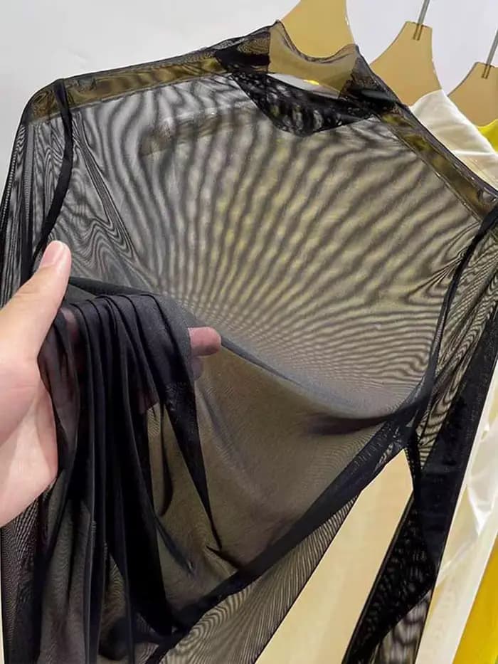 T-shirt à manches longues en gaze transparente pour femmes, vêtements d'été avec chemise en gaze, co