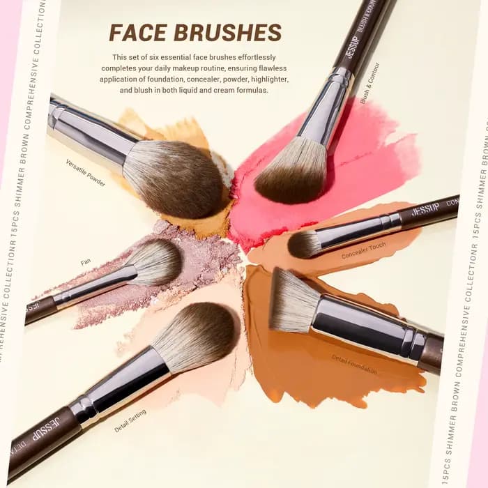 Jessup Ensemble de pinceaux de maquillage 15 pièces Pinceaux de maquillage marron Fond de teint végé