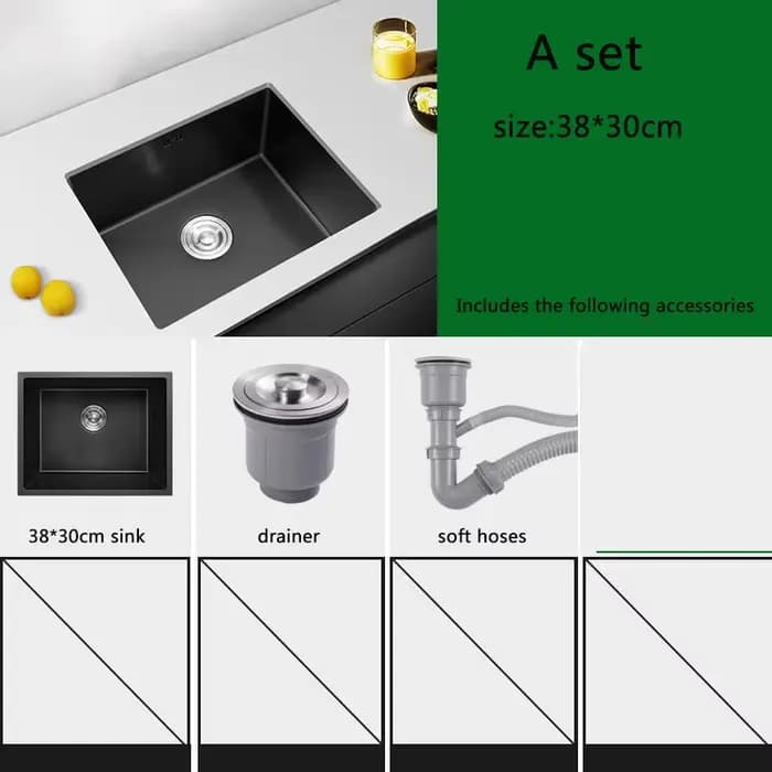 Évier de cuisine noir en acier inoxydable 304, évier simple, ark de lavage de légumes, comptoir ou s