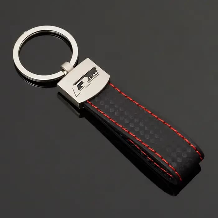 Porte-clés de voiture en cuir et métal avec logo R-Line pour VW Volkswagen Golf Polo Passat Jetta et capuchons de valve KJS-A54