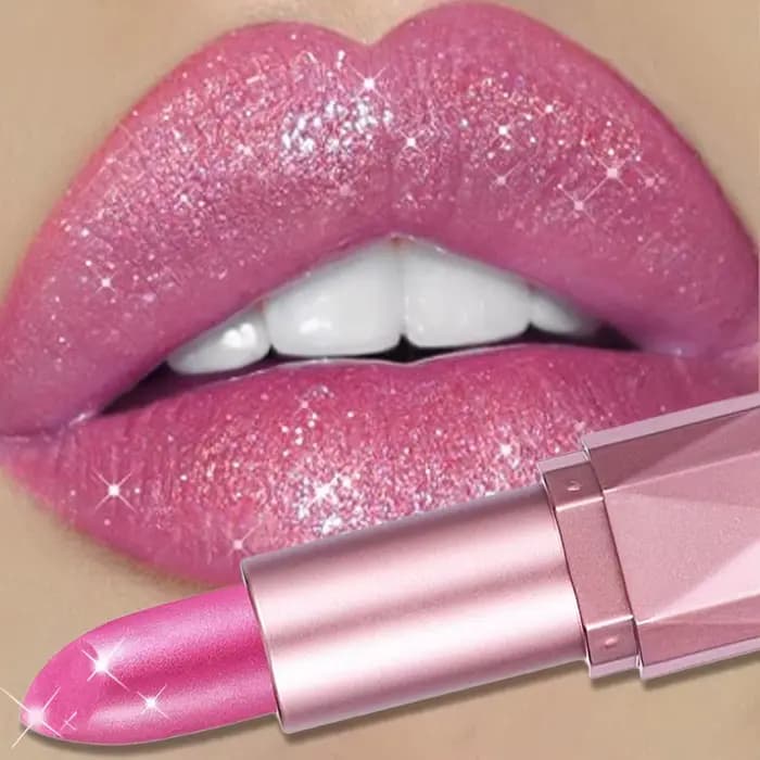 Rouge à lèvres à paillettes diamant rose scintillant
