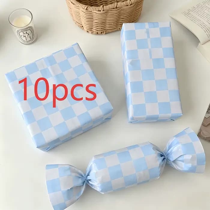 Rouleaux de papier cadeau exquis pour toutes les occasions - 10 feuilles de papier cadeau à carreaux bleu clair de haute qualité, adaptés aux mariages, anniversaires, baby showers et Noël - Ajoute une