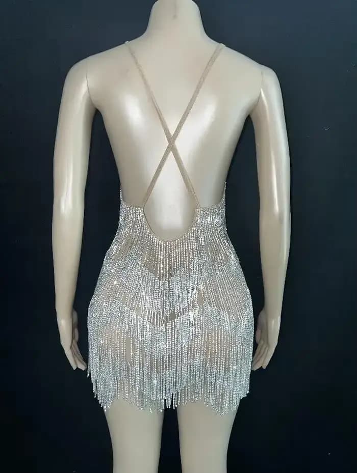 Robe de fête d'anniversaire transparente, Design de strass, tenue transparente, Costume Sexy