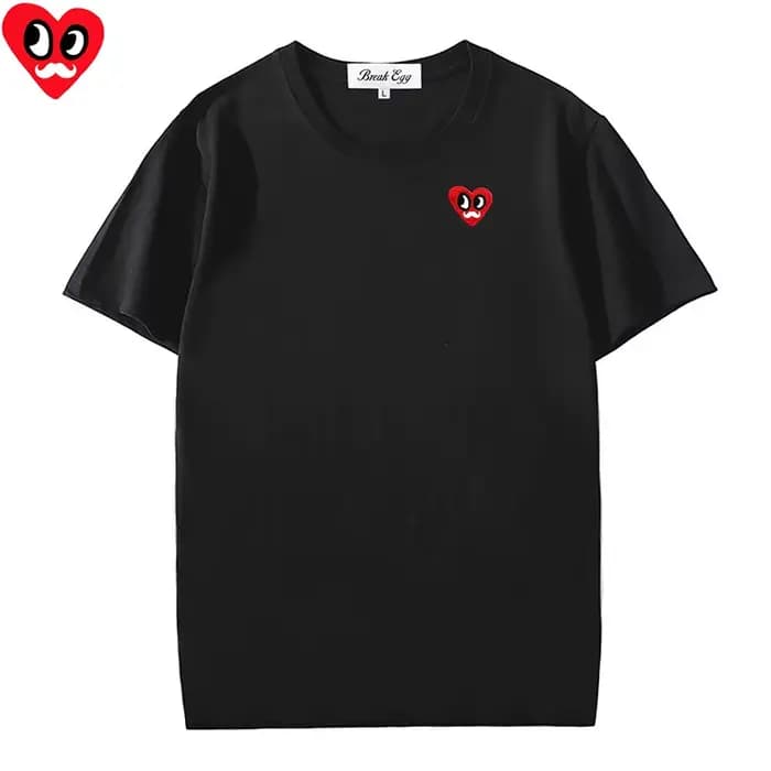 Rouge divers yeux intéressants Animal coeur broderie T-shirt femmes hommes coton col rond à manches courtes droite été solide T-shirt