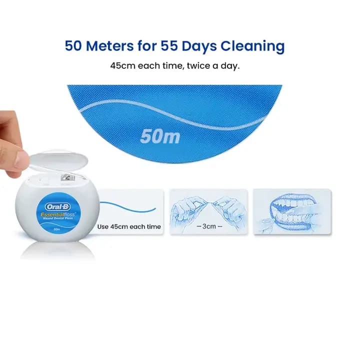Fil de menthe essentiel Oral B 50M, fil de nettoyage dentaire professionnel, revêtement de cire Portable, élimination de la Plaque dentaire, nettoyage en profondeur