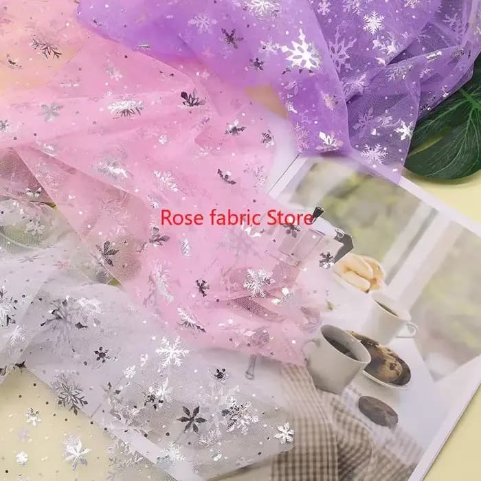 Tissu en dentelle imprimé flocon de neige argenté, 8 couleurs, tulle en maille de flocon de neige vert glace pour robe tutu pour filles, accessoires de tir, robe de noël
