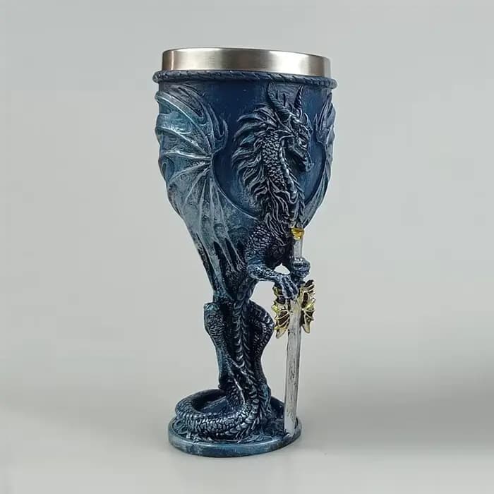 Gobelet Dragon bleu J1UL1N, donjons et Dragons, cadeau du saint Graal, gobelet à vin, Dragon volant, épée