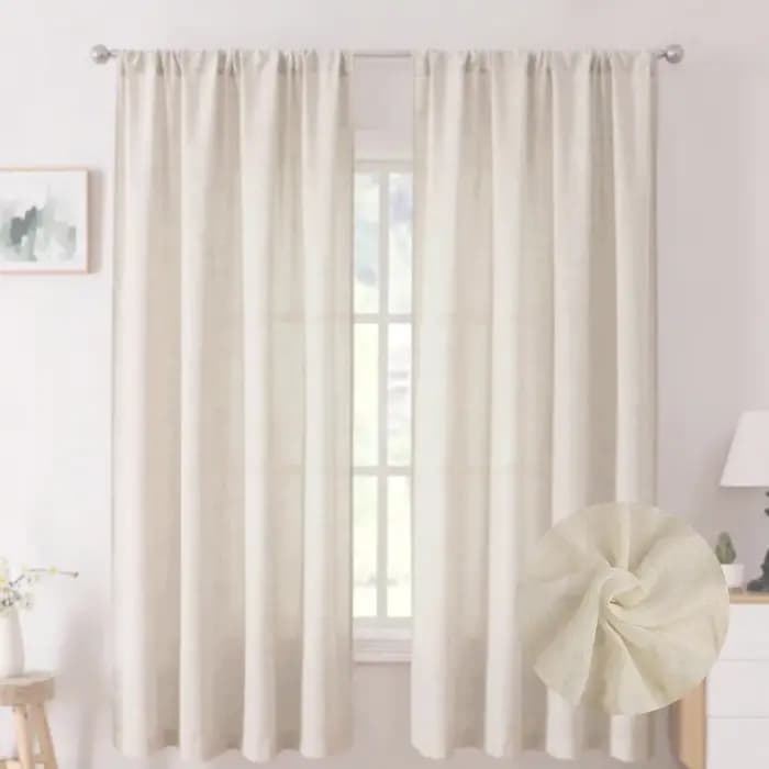 Rideaux en lin de 160 cm/240 cm de longueur pour salon et chambre, avec passe-tringle, semi-transparents, style campagnard