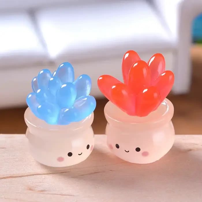 Mini Cactus succulents lumineux, artisanat en résine, lueur nocturne réaliste, Figurine de Cactus mignon, plantes en pot, ornements