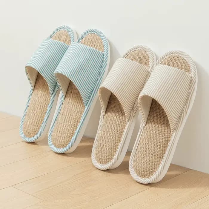 Pantoufles de maison en lin pour femmes et hommes, sandales de salon plates d'été, légères, confortables, antidérapantes, pantoufles d'intérieur pour hommes