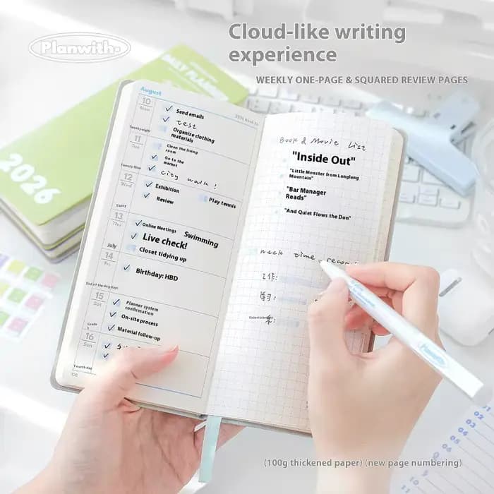 Planwith – carnet annuel 2026, planificateur annuel, mensuel, hebdomadaire, quotidien, Journal, Organization du jour, fournitures de bureau