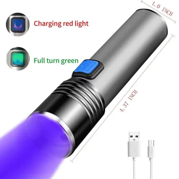 Lampe de poche UV Rechargeable par USB 365nm, torche Portable en aluminium à lumière ultraviolette, détecteur d'urine pour animaux de compagnie, lampes de poche noires