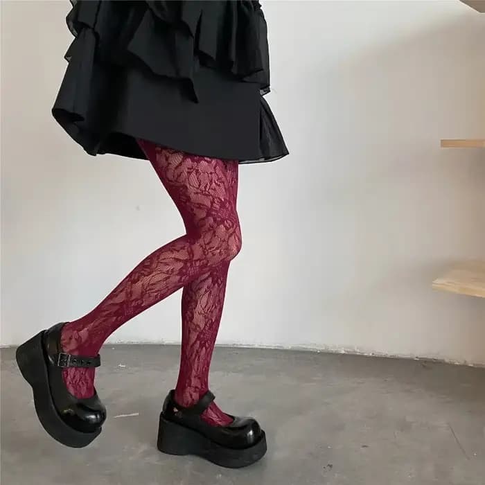 Lolita – collants floraux Style Punk pour filles, bas colorés, cuisses hautes, Lingerie Sexy pour femmes, collants en résille en maille ajourée