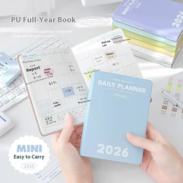 Planwith – carnet annuel 2026, planificateur annuel, mensuel, hebdomadaire, quotidien, Journal, Organization du jour, fournitures de bureau