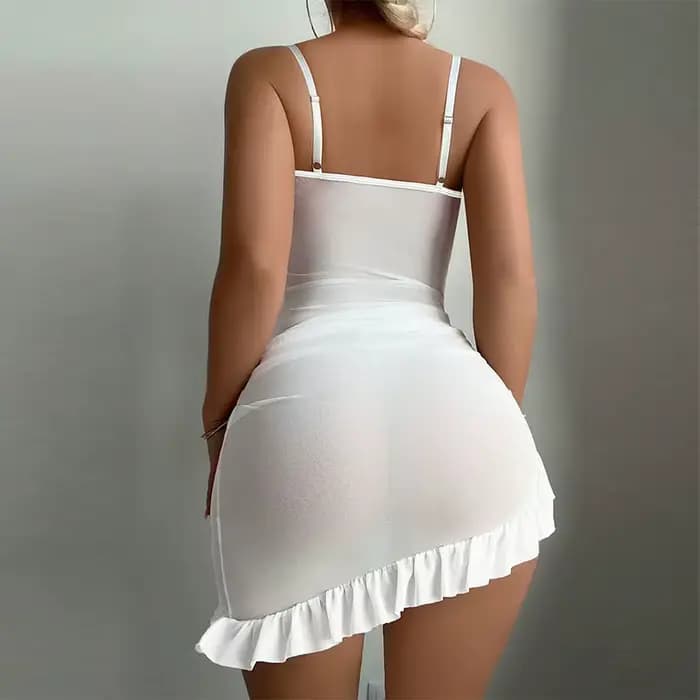 Lingerie sexy en dentelle pour femmes, robe transparente d'été, sous-vêtements, chemise de nuit délicate avec culotte, babydolls