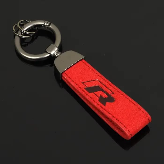 Porte-clés de voiture en cuir et métal avec logo R-Line pour VW Volkswagen Golf Polo Passat Jetta et capuchons de valve KJS-A54