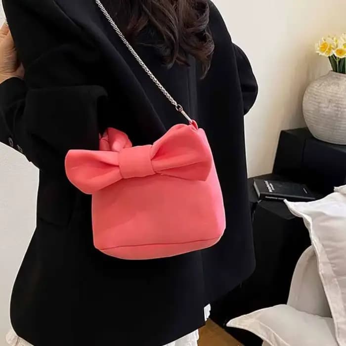 Sac à main tendance et créatif pour femme avec nœud, grande capacité, couleur unie rose, sac à poignet noir et rouge, sac à bandoulière élégant pour l'extérieur