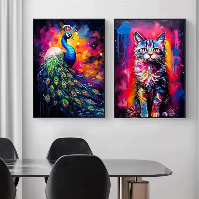 Art mural d'animaux d'interconnexion, impressions sur toile, affiches d'art graffiti, décor à la maison, théâtre de chat rhinocéros personnalisé, Krasnoblo discutant, tigre, animaux sauvages