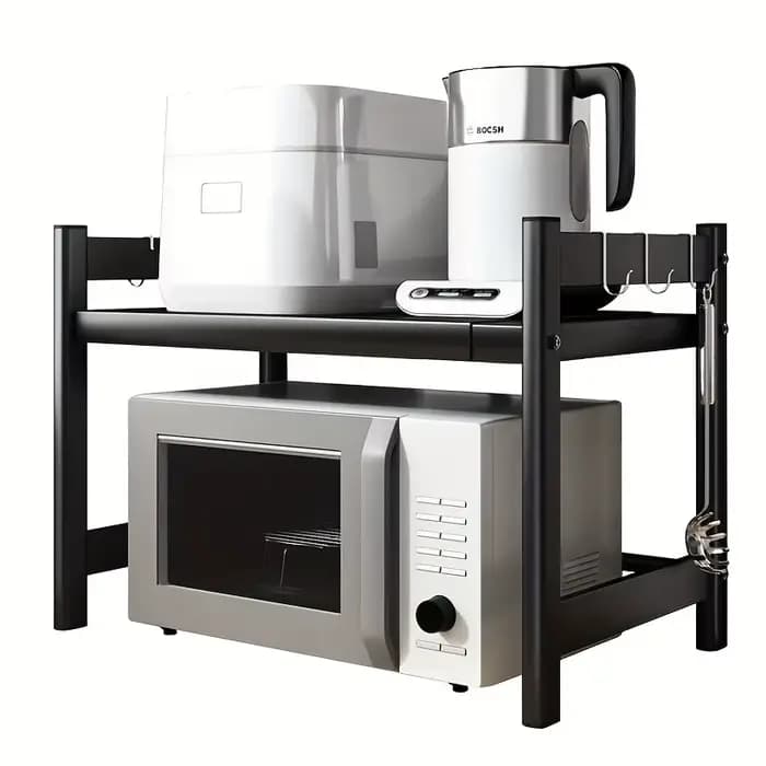 Étagère de rangement de cuisine fonctionnelle en métal noir, 2 couleurs, organisateur de comptoir extensible pour micro-ondes, épices, ustensiles et batterie de cuisine