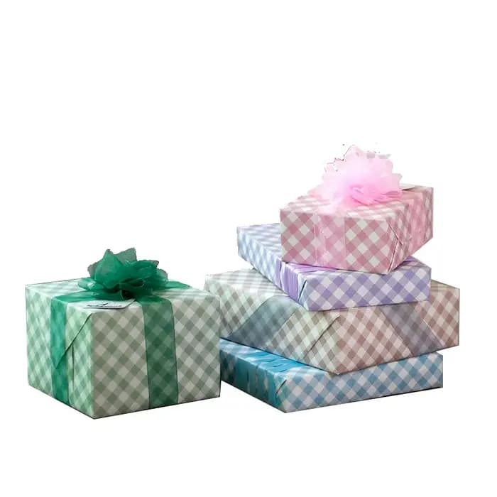 Papier d'emballage cadeau rétro à carreaux colorés, papier d'emballage classique, papier d'emballage vintage, rond pour les entreprises, 50x70cm