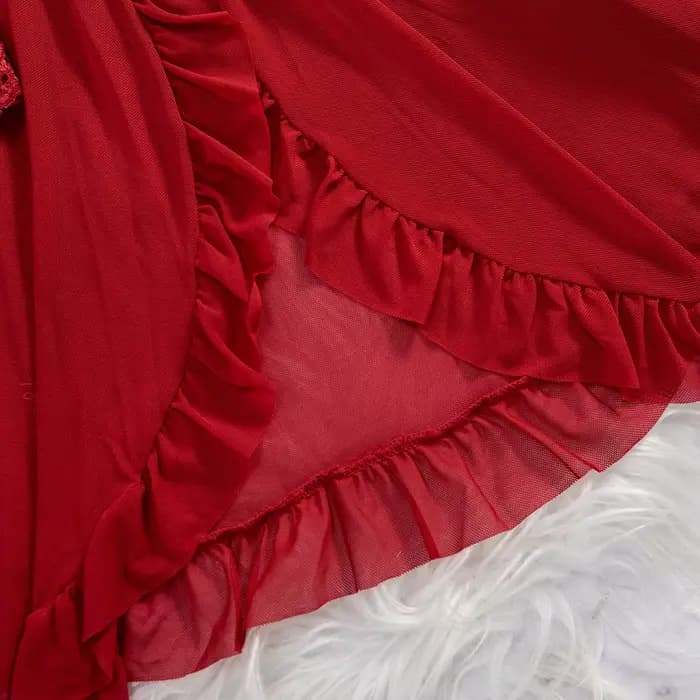 Chemise de nuit transparente en dentelle rouge pour femmes, sous-vêtements Sexy, vêtements de nuit, ensembles robe et culotte, été