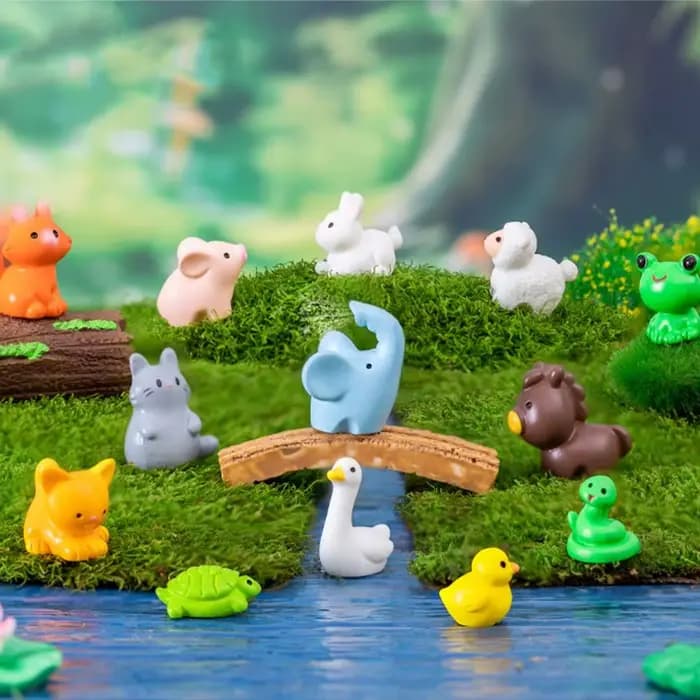 Animaux de la Zodiaque Mignons et Réalistes Faits à la Main : Chat, Canard, Mouton, Écureuil, Grenouille, Tortue – Ornements de Micro-Paysages