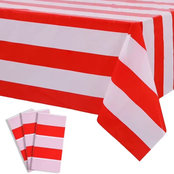 Nappe à Rayures Verticales Rouge et Blanche Imperméable, Décorations de Table pour ixà Thème de Carnaval LYus, 54x108 Pouces, 1 Pièce